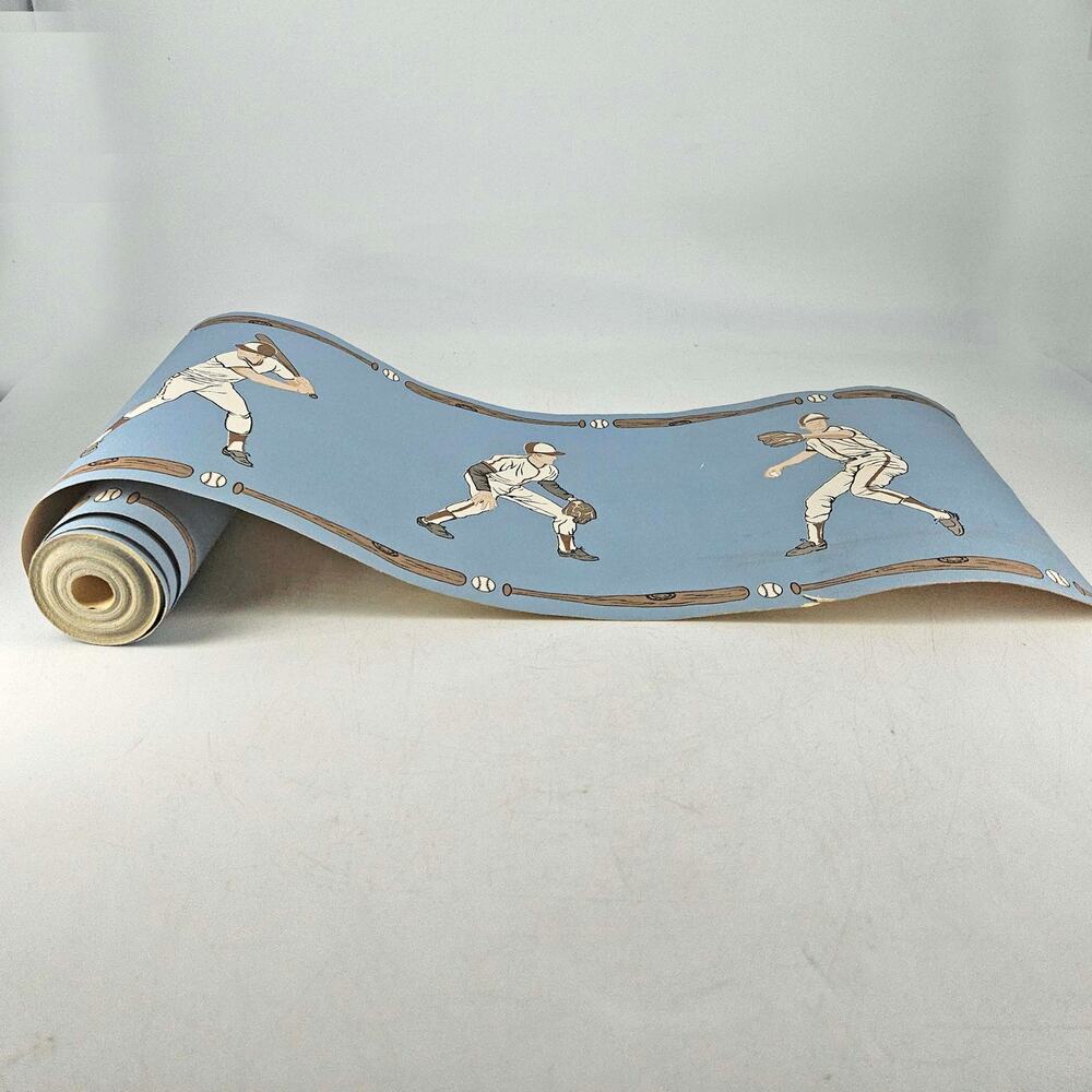 Vintage blue baseball theme Wall Paper border - Picture 2 of 5